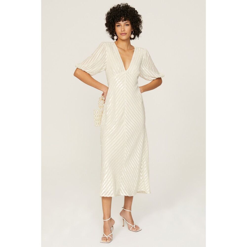 RIXO Cream Midi Dress
